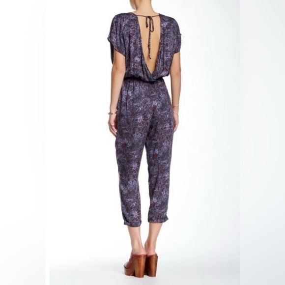 NEW Free People Universal Surplice Jumpsuit Night Combo Purple Paisley Women’s L - Picture 2 of 15